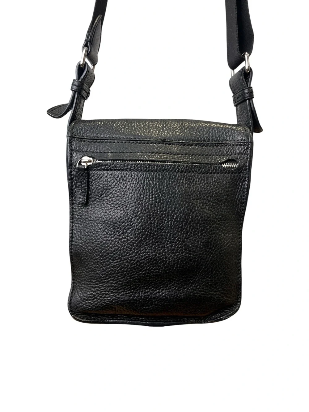 TUMI Black Pebbled Leather Flap Crossbody Bag Adjustable Strap 8x9